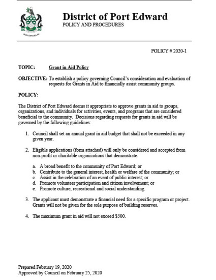 Grant in Aid Policy/Application Form