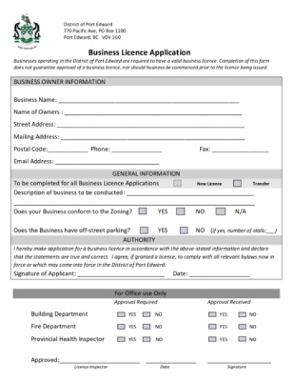 Business Licence Application