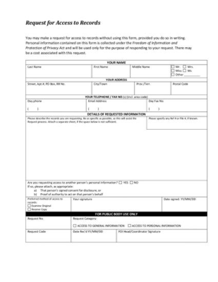 Request for Access to Records